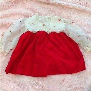 Darling Red Velvet dress w rose bud embroidery 24m